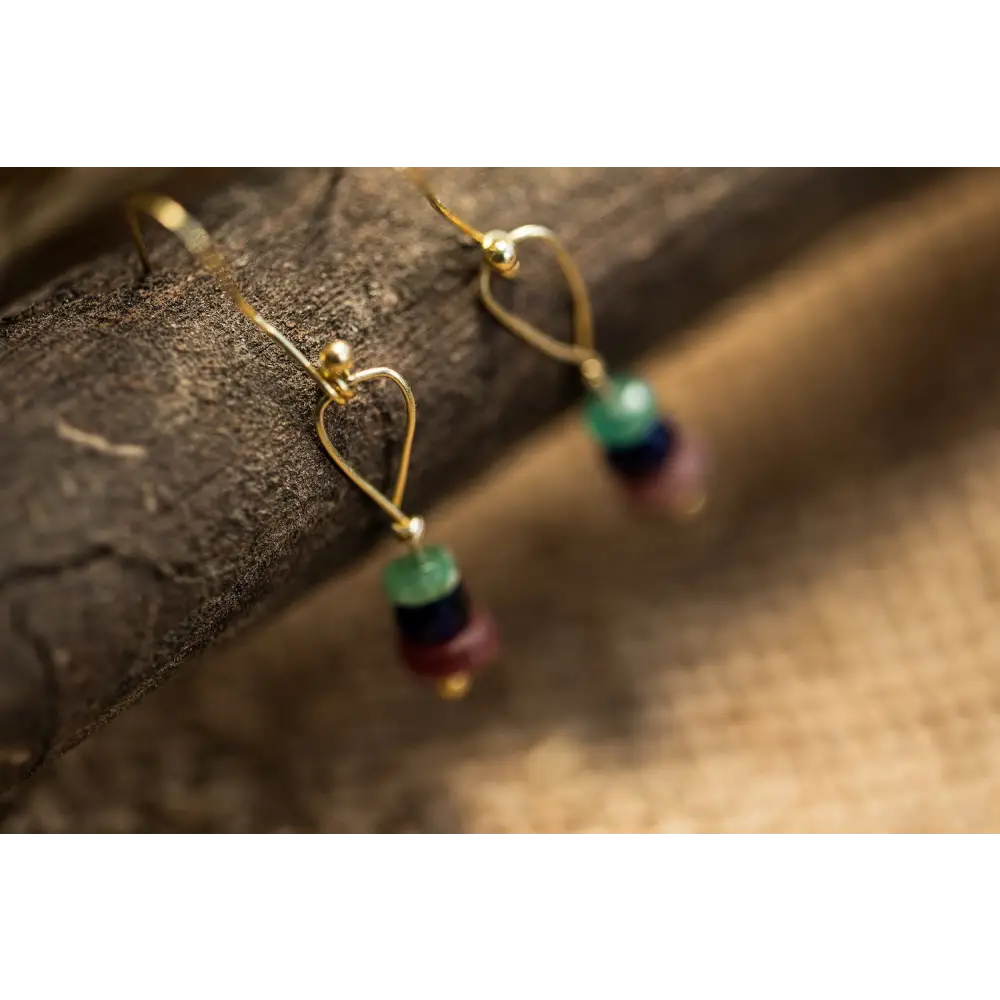 Pendientes gema colores Chapado Oro 18kl - Pendientes