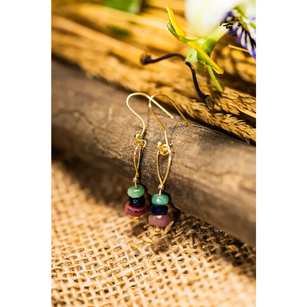 Pendientes gema colores Chapado Oro 18kl